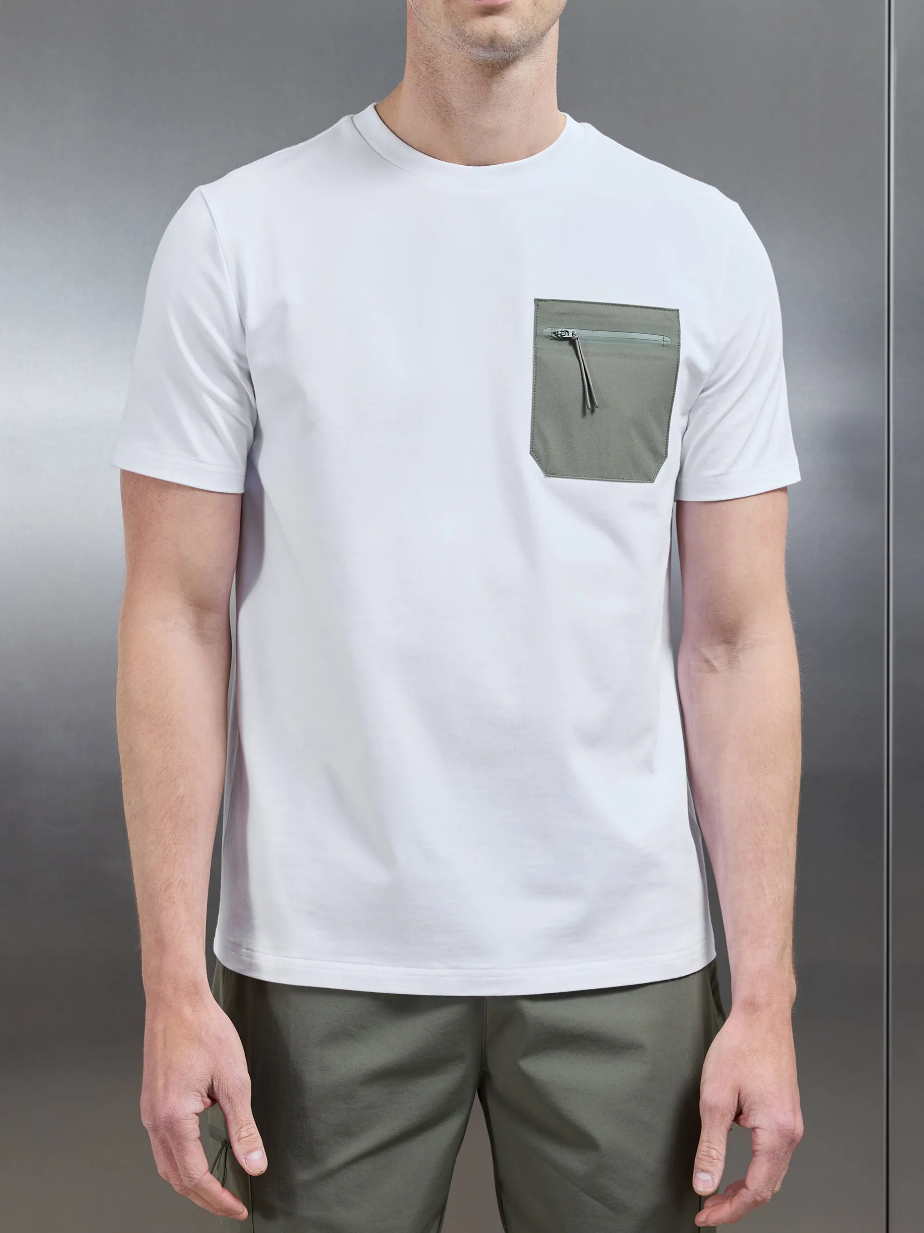 Active Cargo Pocket T-Shirt - White Olive
