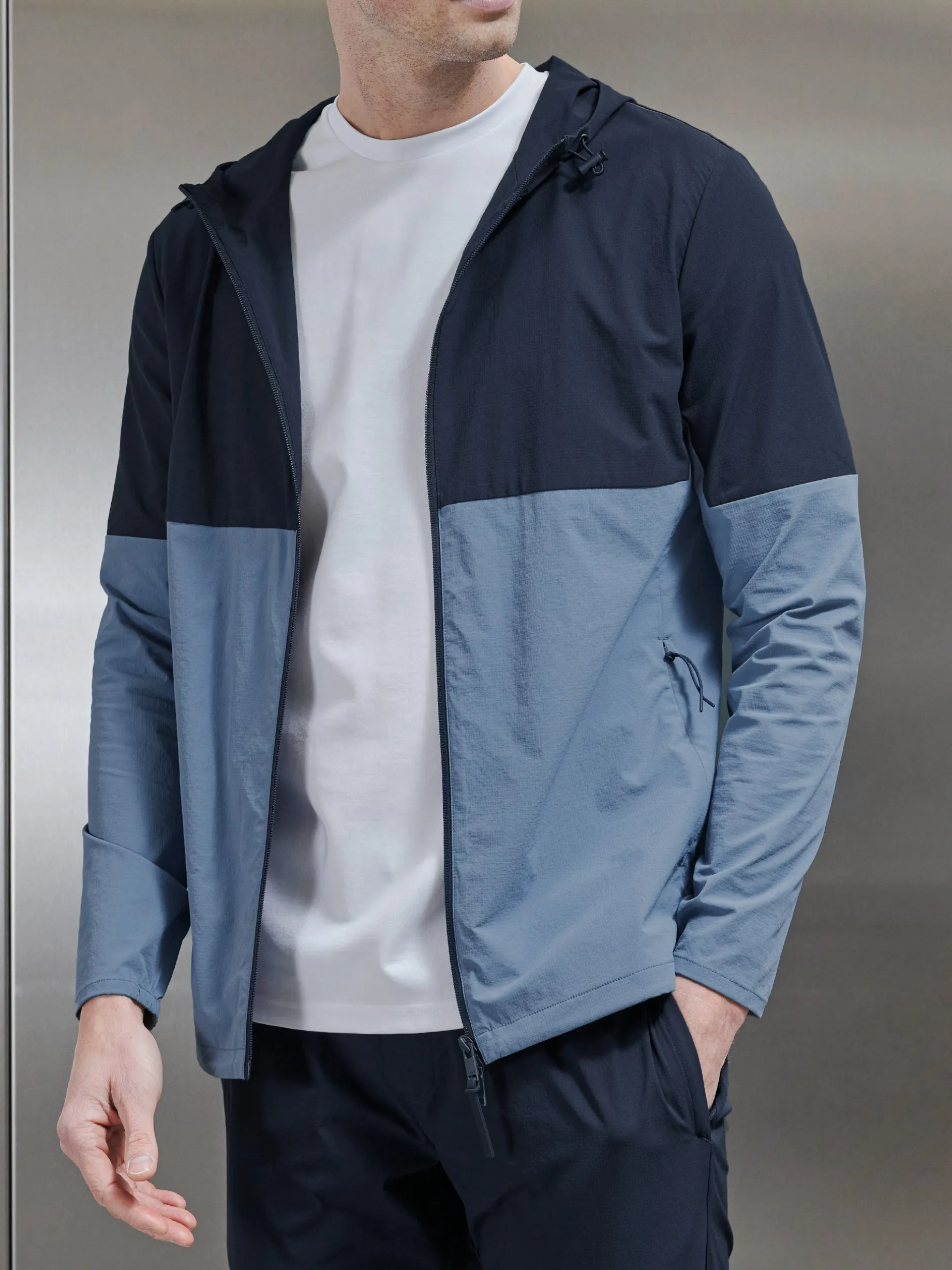 Active Technical Colour Block Windbreaker - Navy Light Blue