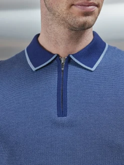 Capri Textured Knitted Zip Polo Shirt - Navy