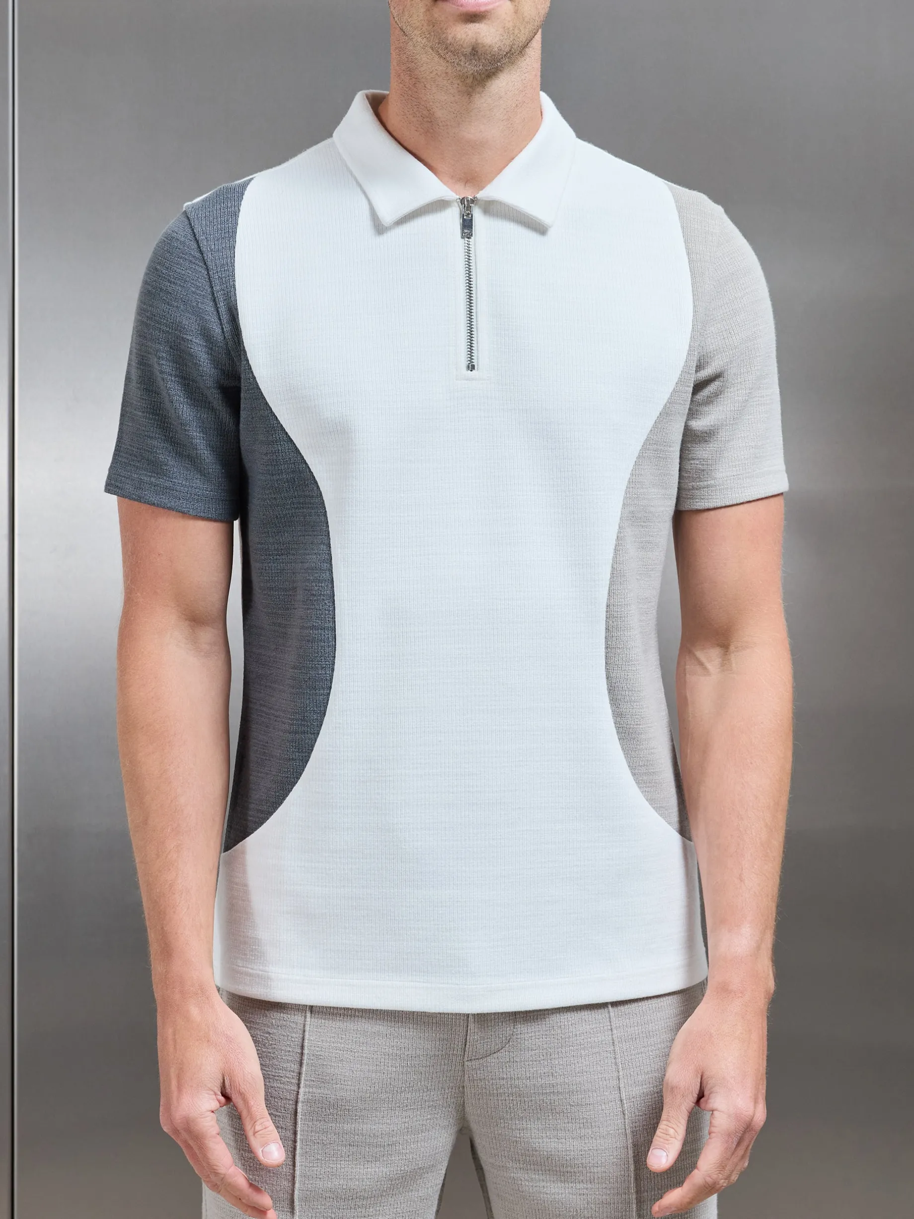 Cavour Colour Block Zip Polo Shirt - White