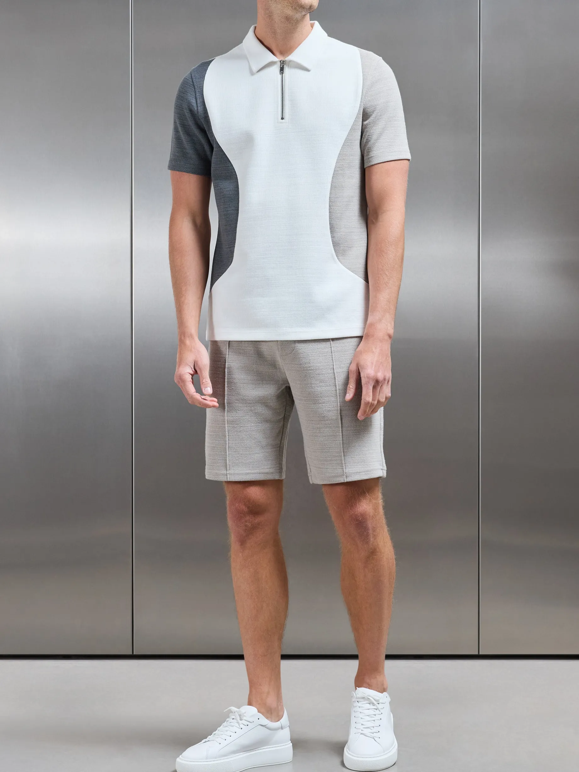 Cavour Colour Block Zip Polo Shirt - White