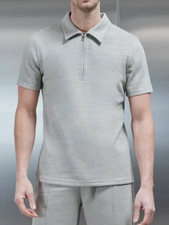 Cavour Textured Half Zip Polo Shirt - Stone