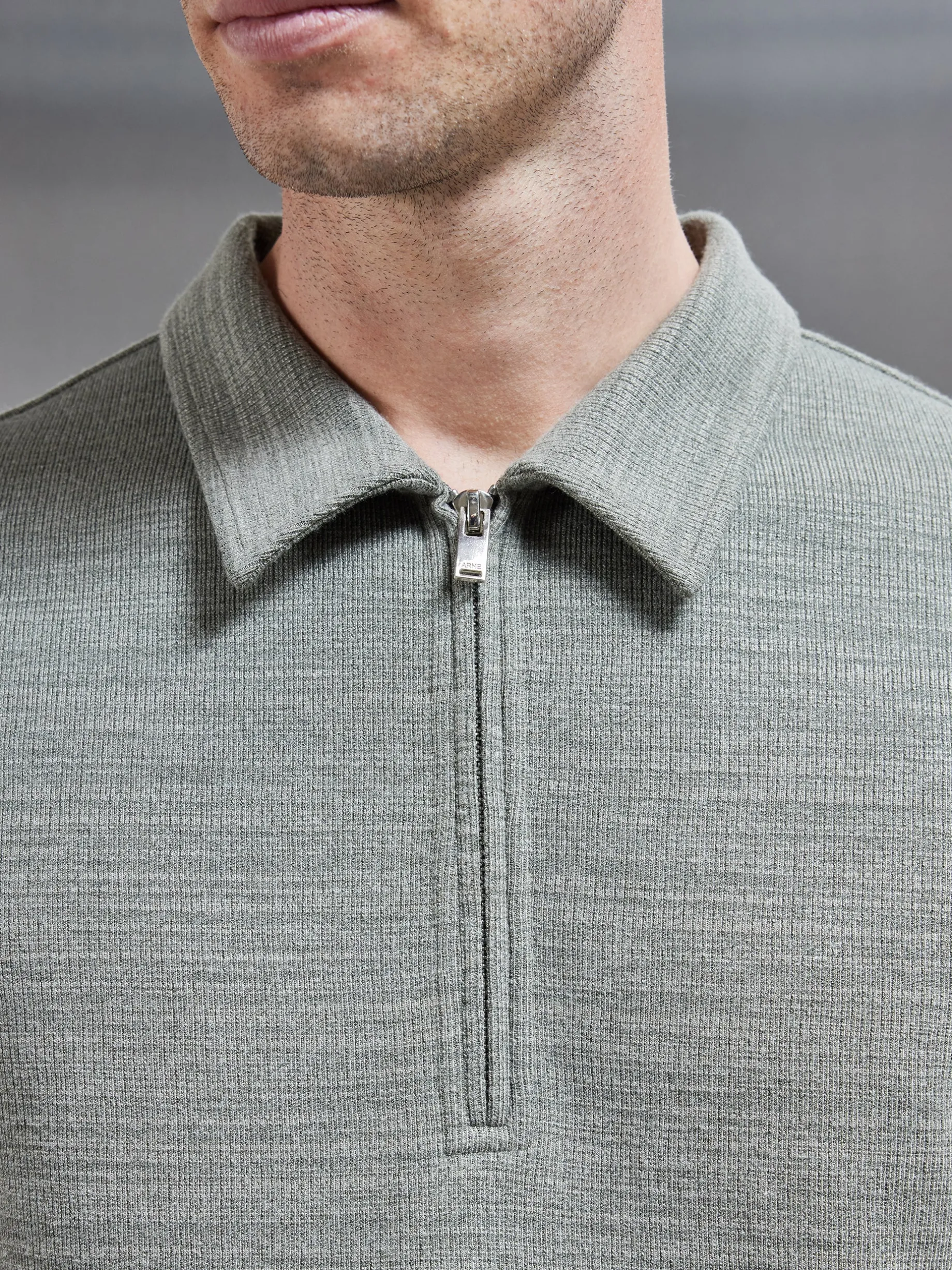 Cavour Textured Zip Polo Shirt - Olive
