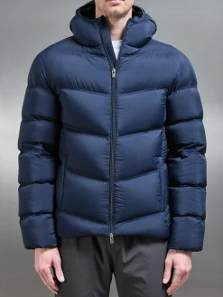 Chevron Puffer Jacket - Navy