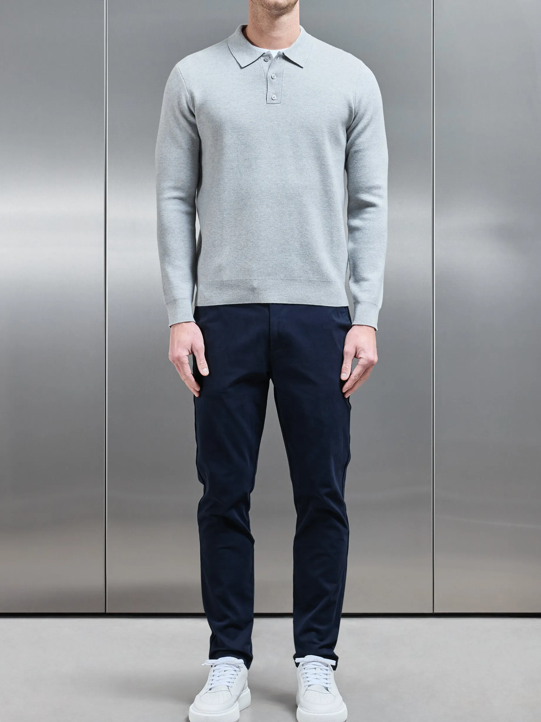Chunky Knitted Polo Shirt - Marl Grey