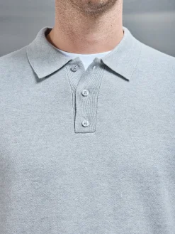 Chunky Knitted Polo Shirt - Marl Grey