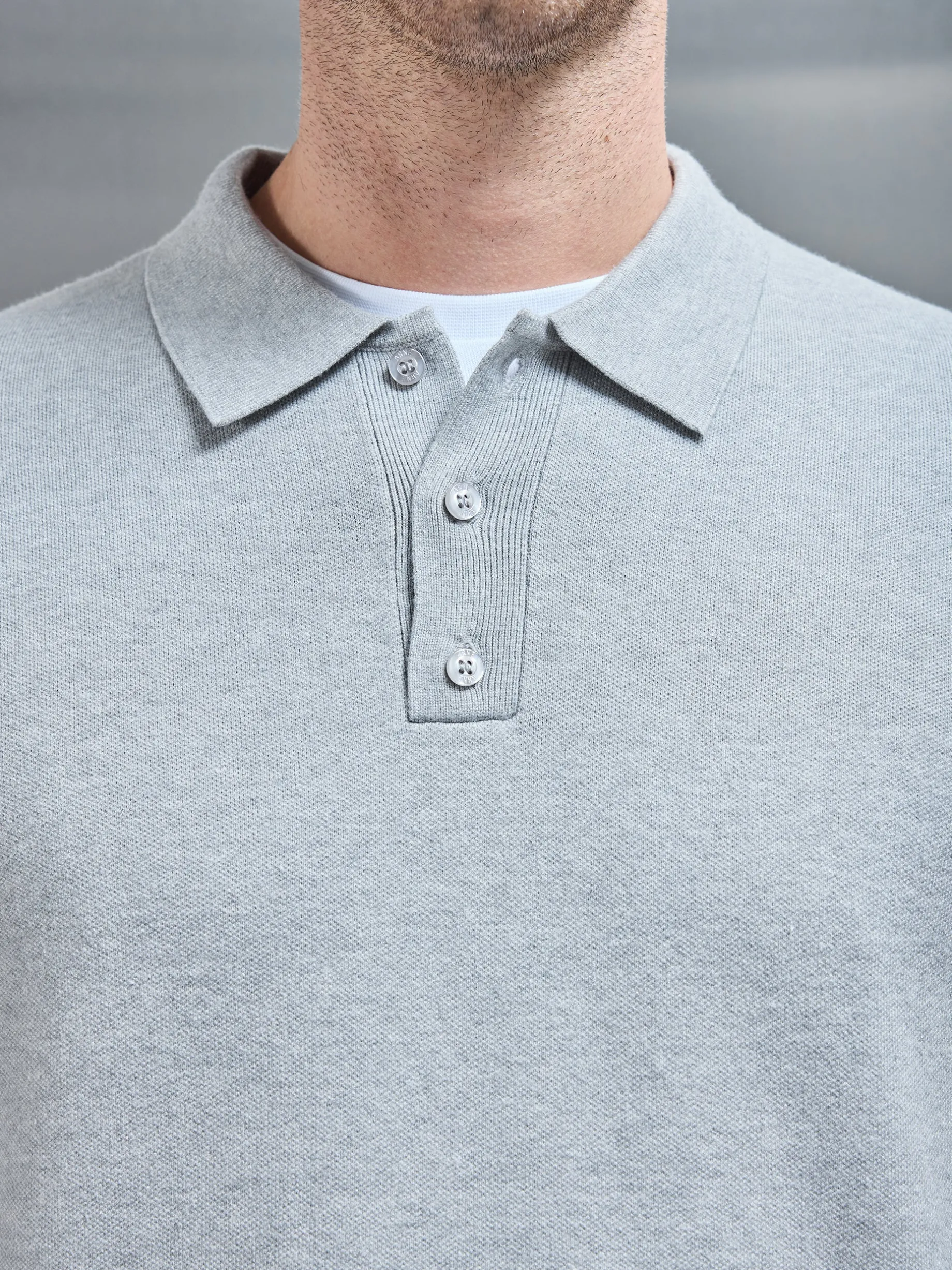 Chunky Knitted Polo Shirt - Marl Grey
