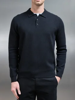 Chunky Knitted Polo Shirt - Black