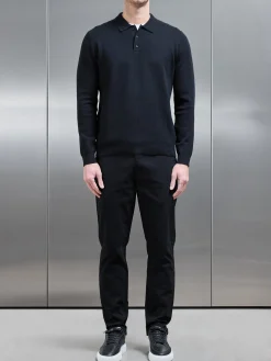 Chunky Knitted Polo Shirt - Black