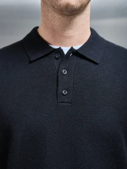 Chunky Knitted Polo Shirt - Black