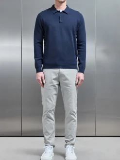 Chunky Knitted Polo Shirt - Navy