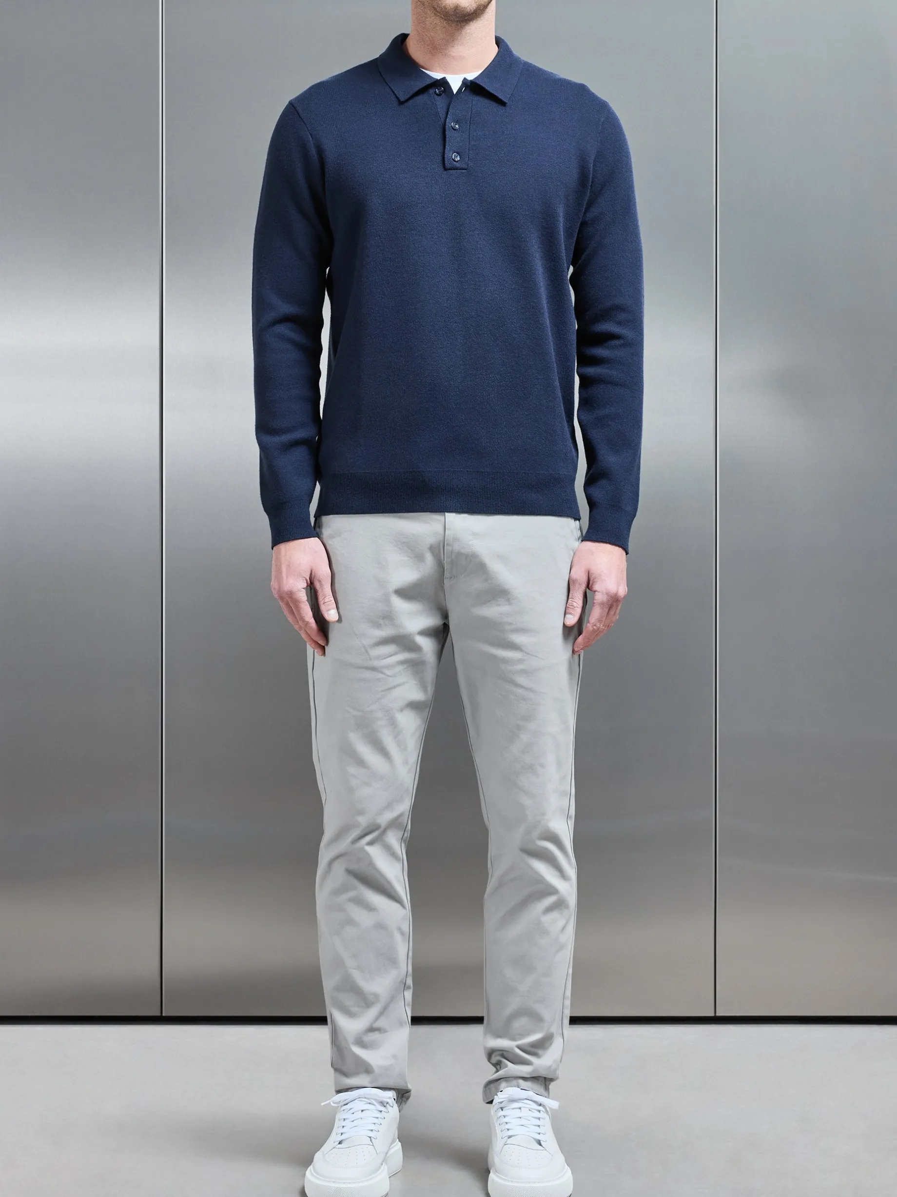 Chunky Knitted Polo Shirt - Navy