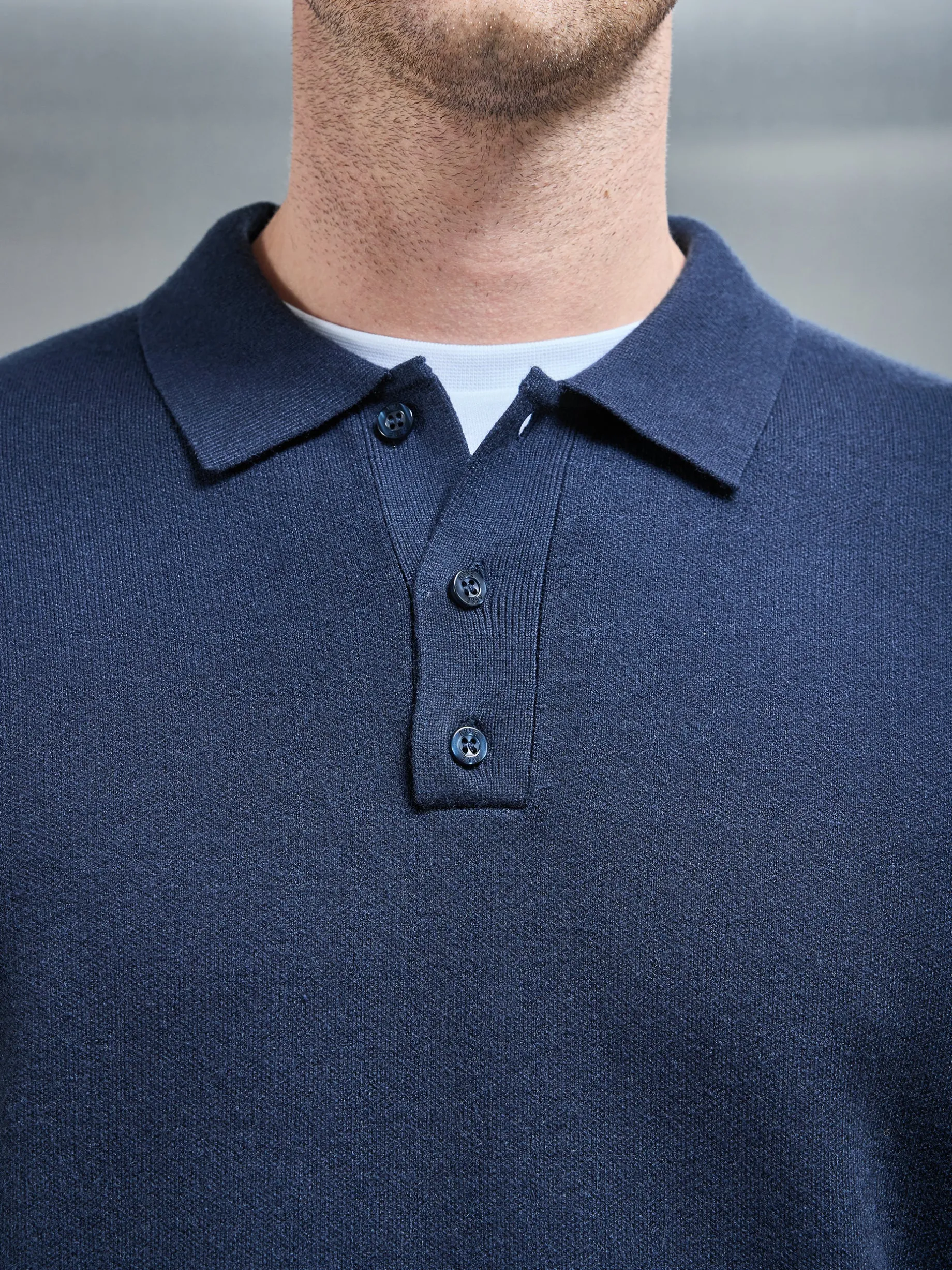 Chunky Knitted Polo Shirt - Navy