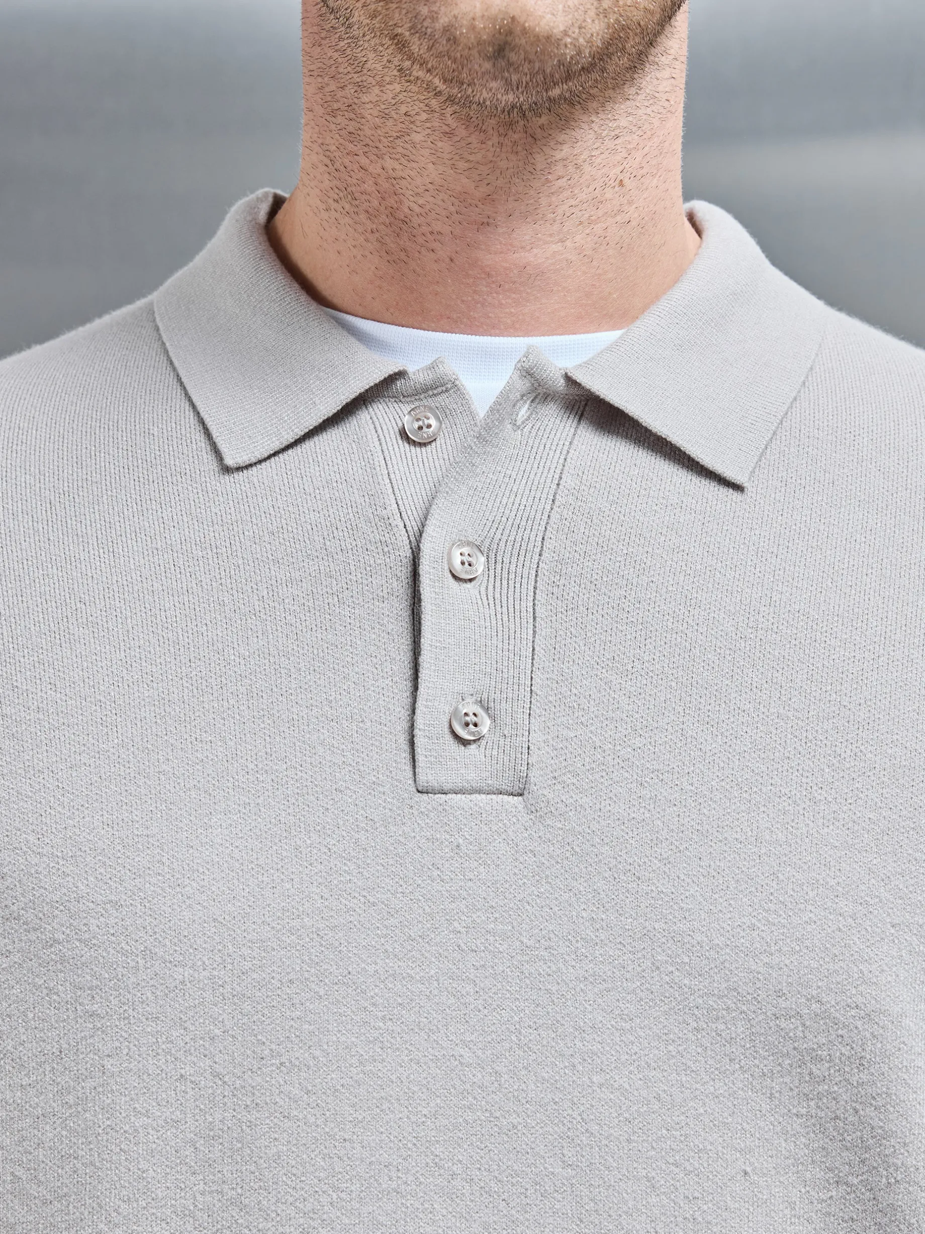 Chunky Knitted Polo Shirt - Stone