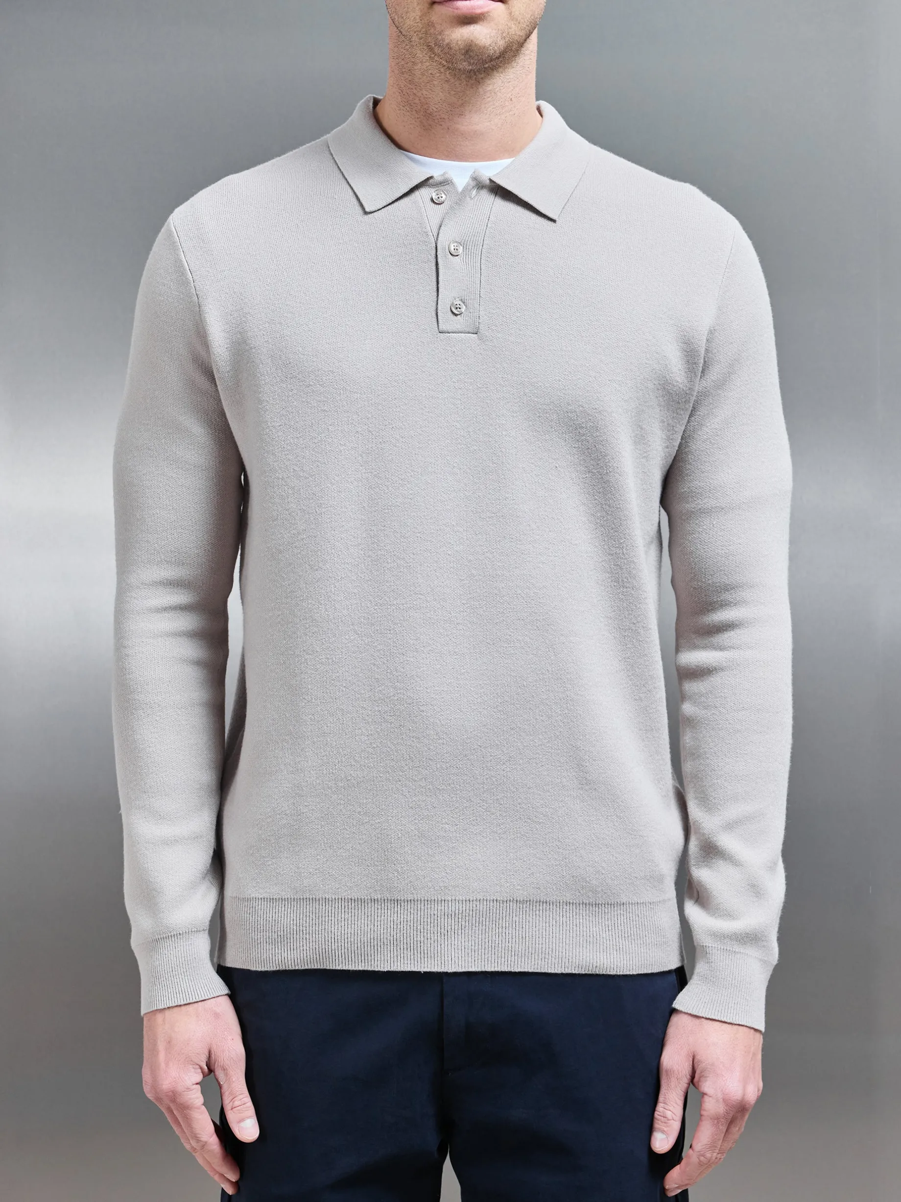 Chunky Knitted Polo Shirt - Stone