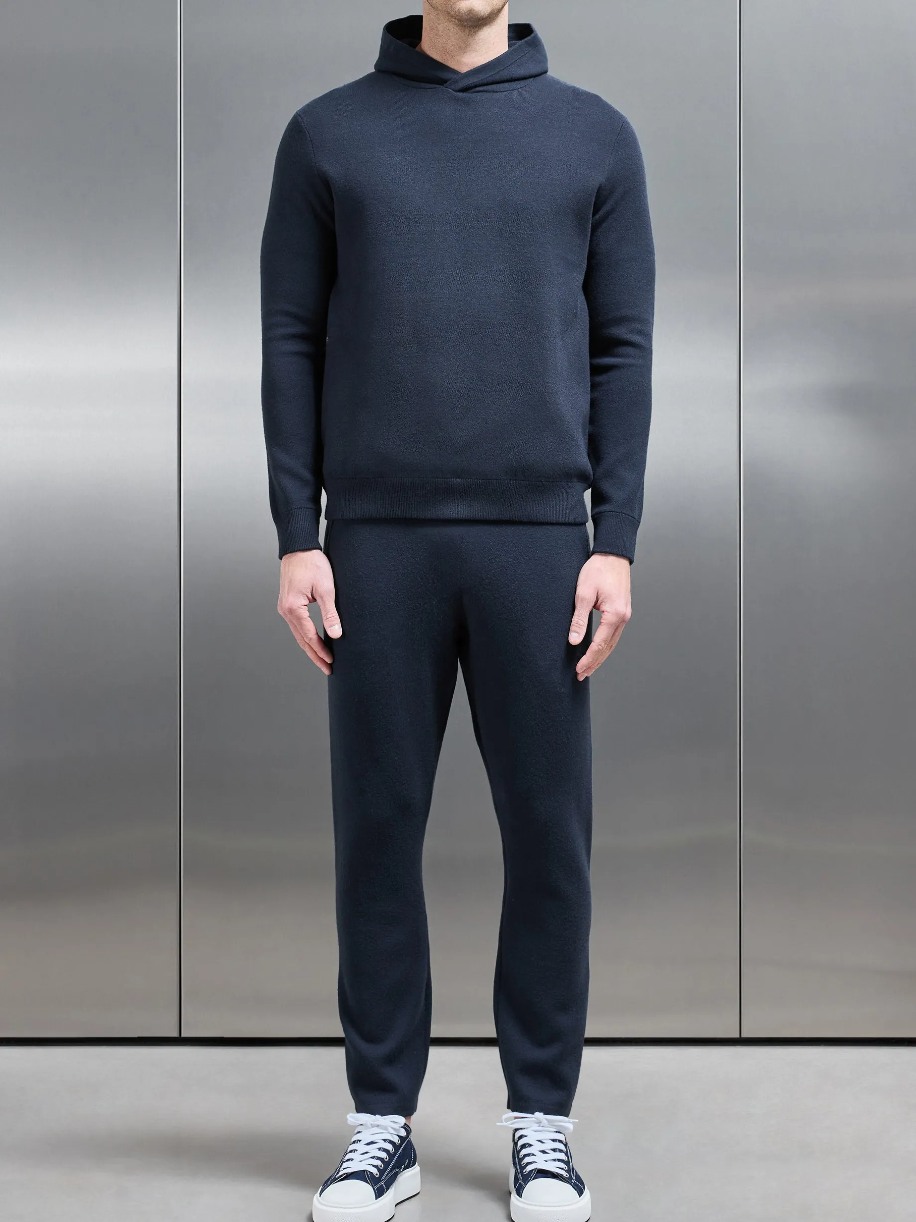 Chunky Knitted Pull Over Hoodie - Navy