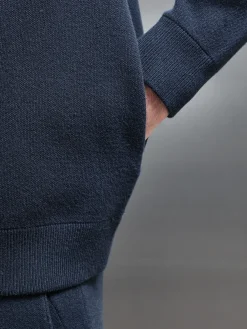 Chunky Knitted Pull Over Hoodie - Navy