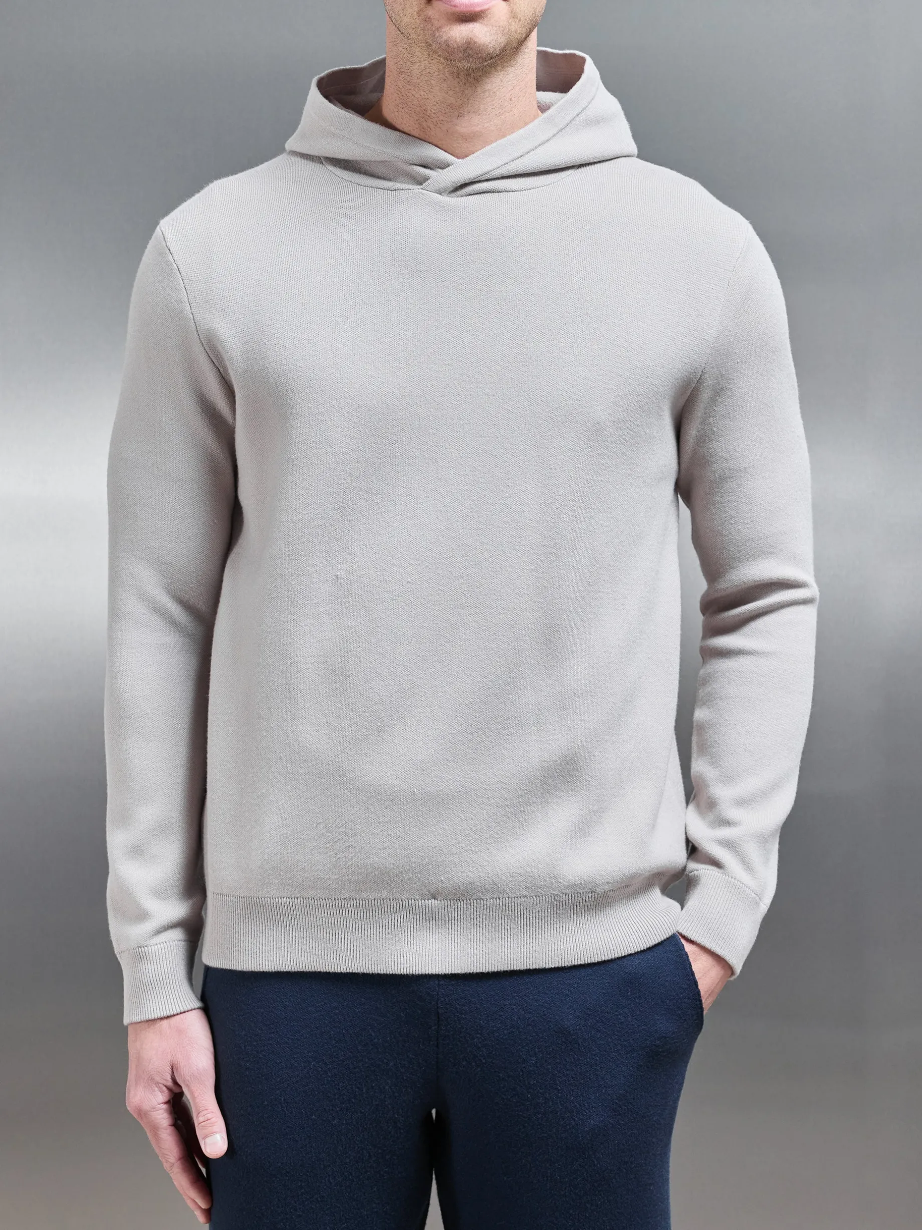 Chunky Knitted Pull Over Hoodie - Stone