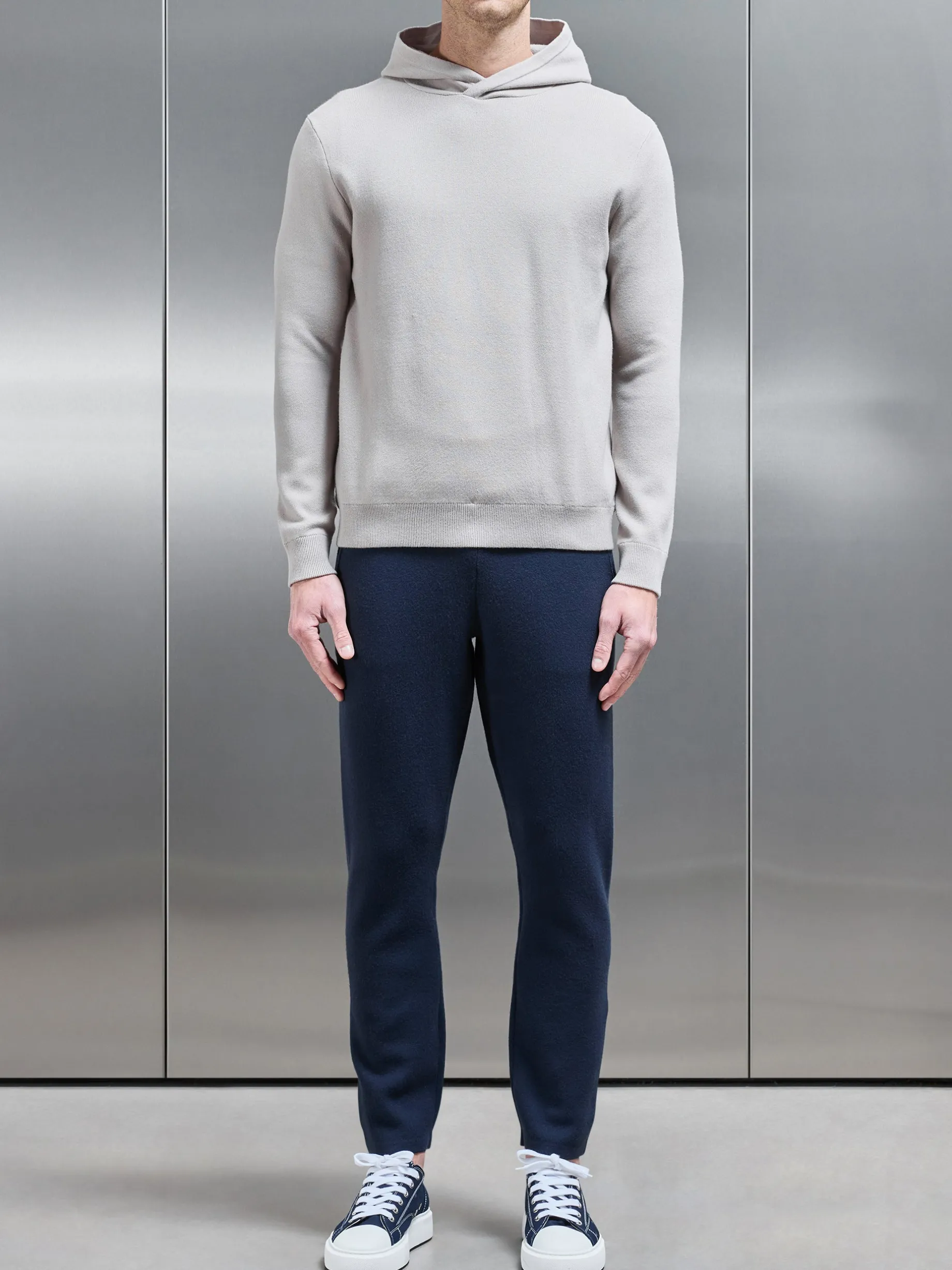 Chunky Knitted Pull Over Hoodie - Stone
