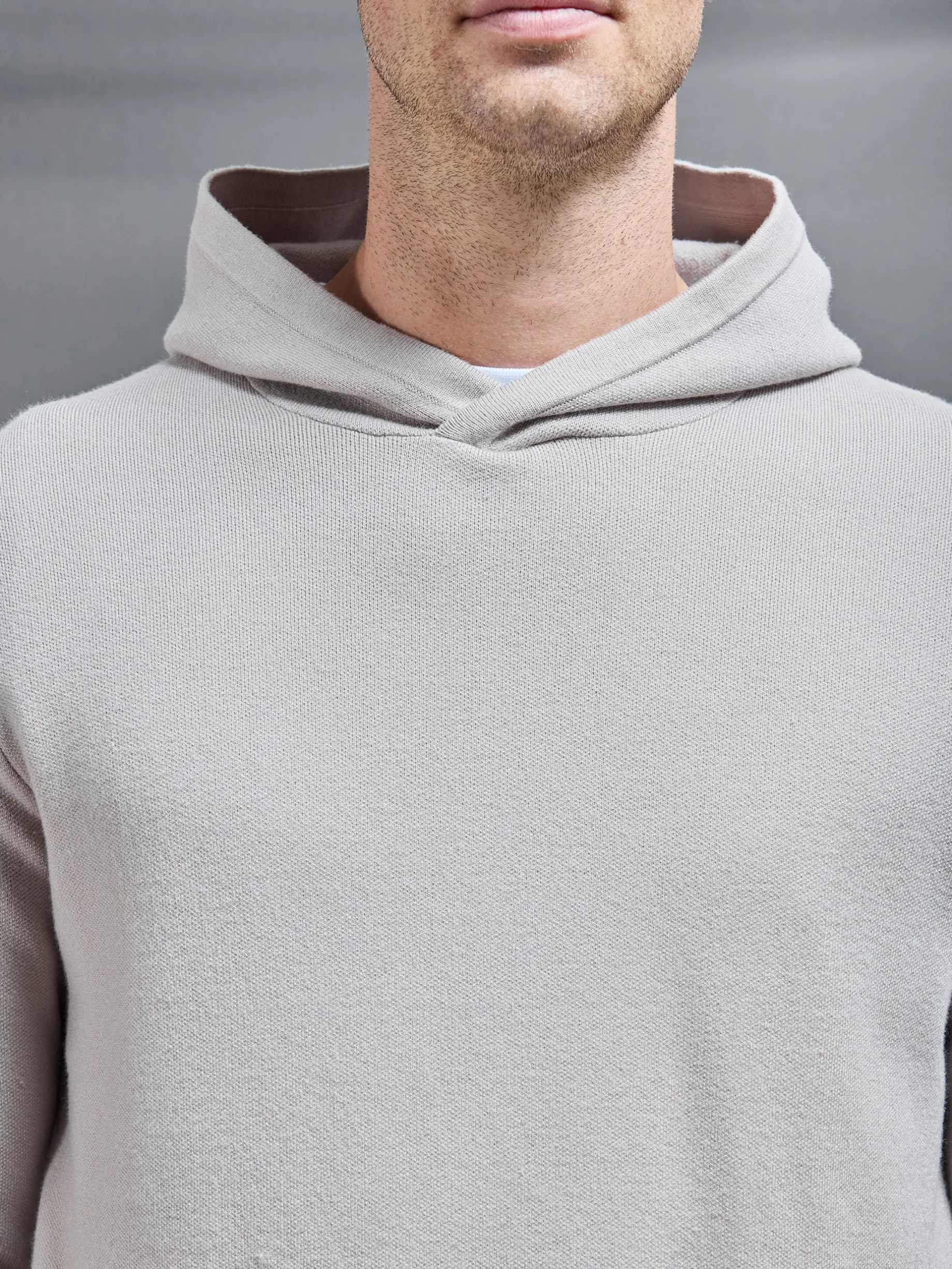 Chunky Knitted Pull Over Hoodie - Stone