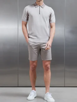 Colour Block Zip Polo Shirt - Stone