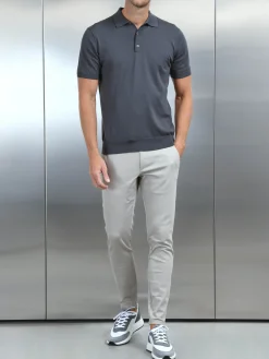 Cotton and Silk Polo Shirt - Charcoal