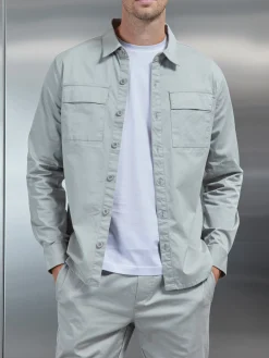 Cotton Cargo Overshirt - Stone