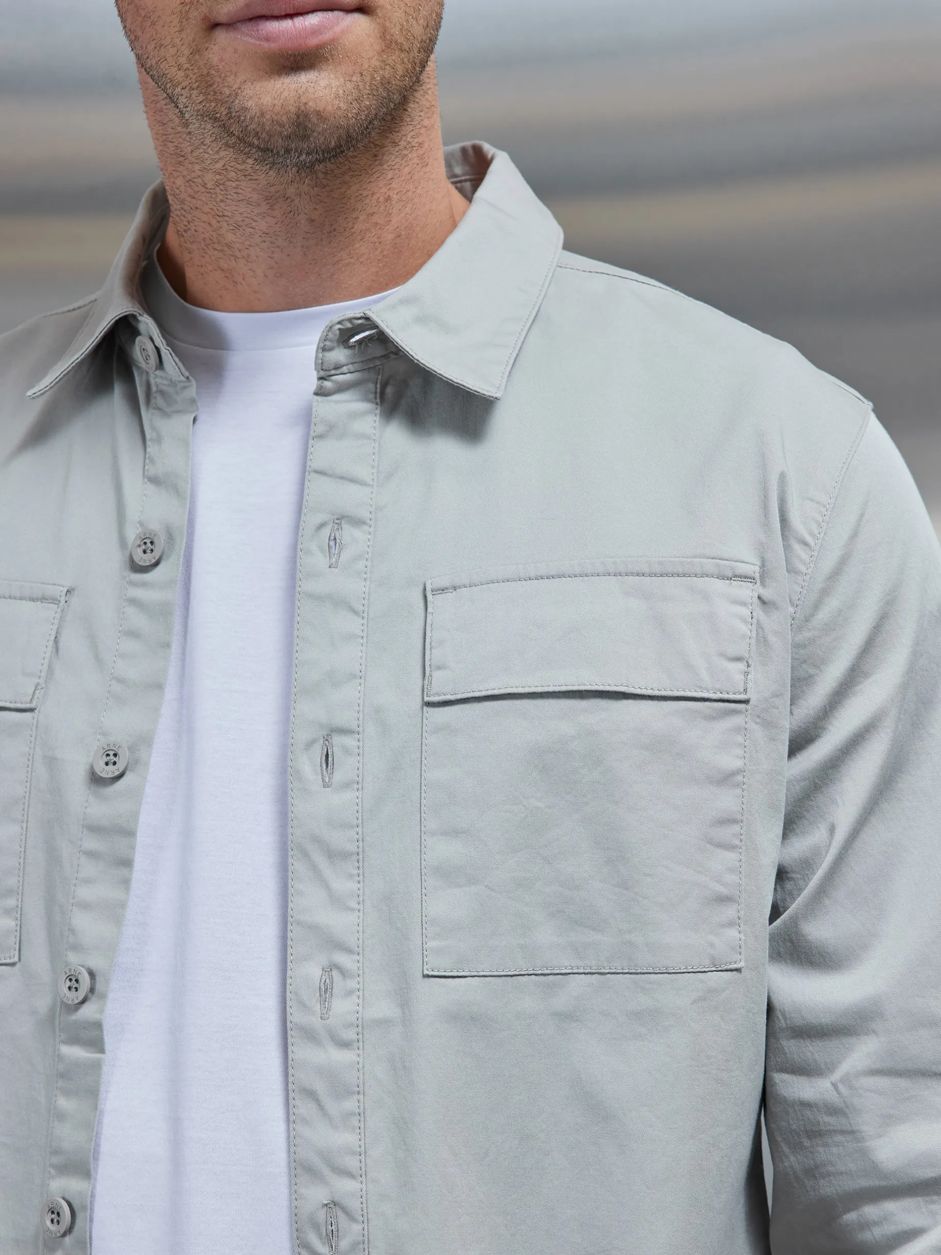 Cotton Cargo Overshirt - Stone