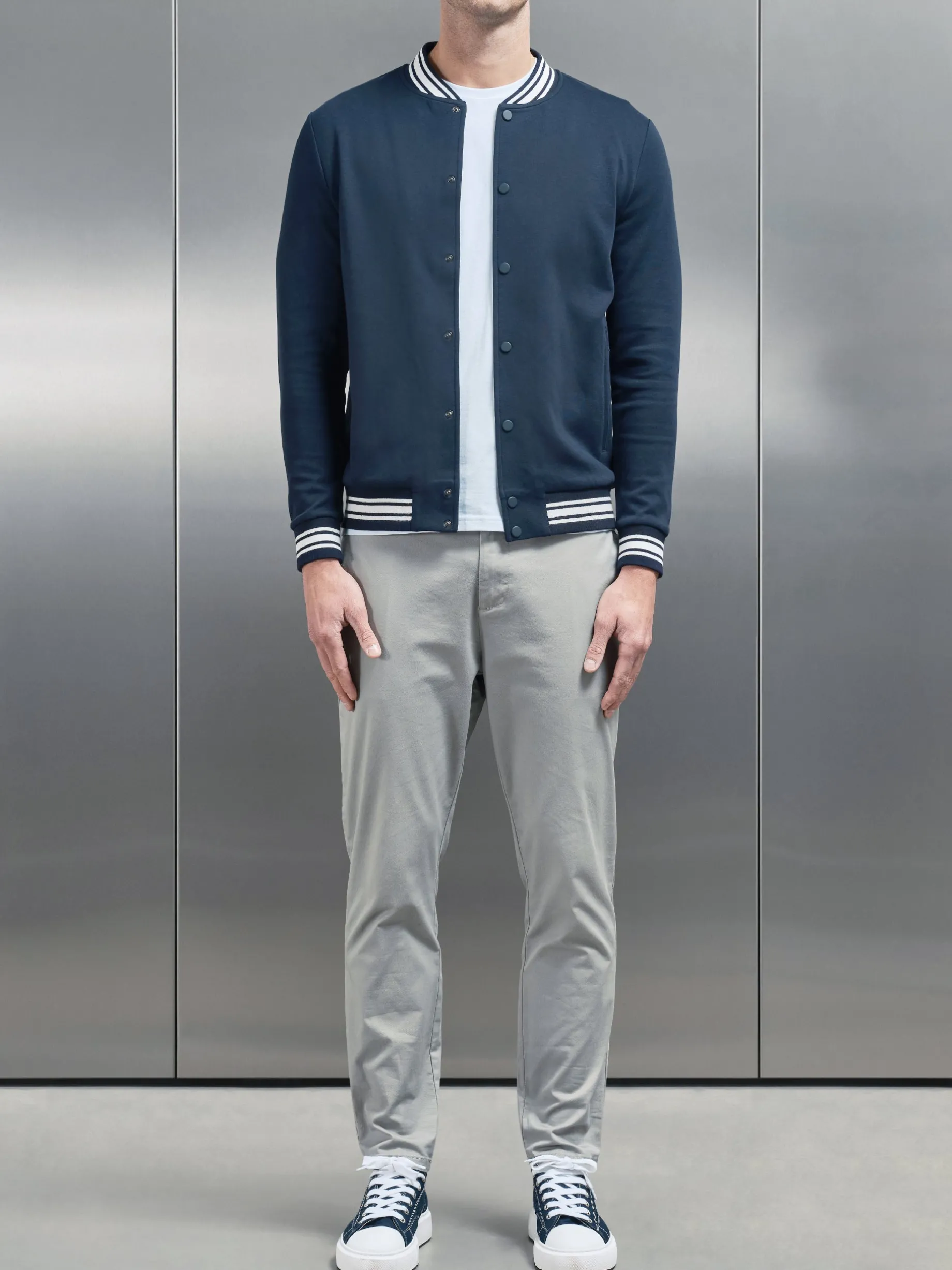 Cotton Jersey Varsity Jacket - Navy