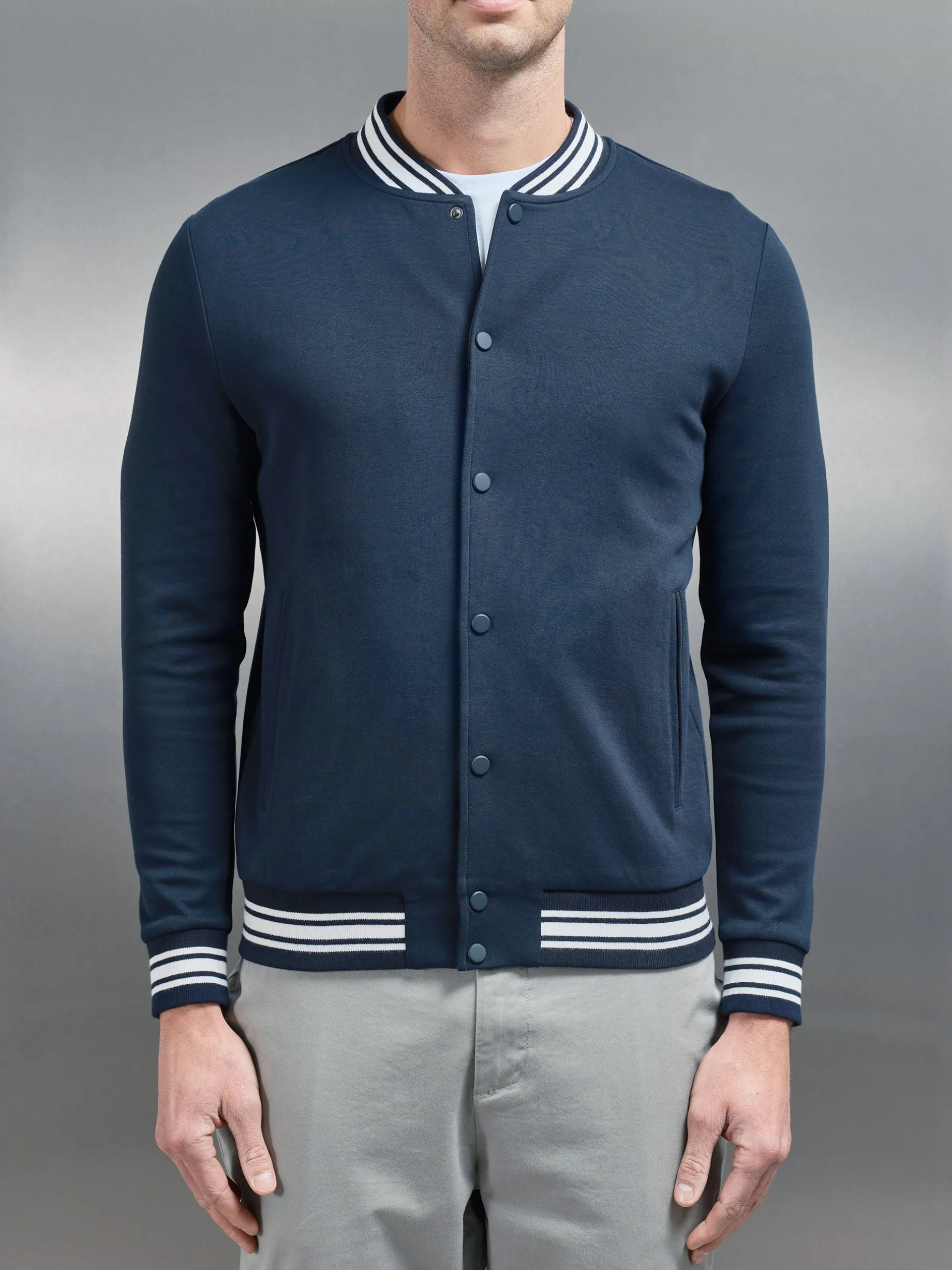 Cotton Jersey Varsity Jacket - Navy