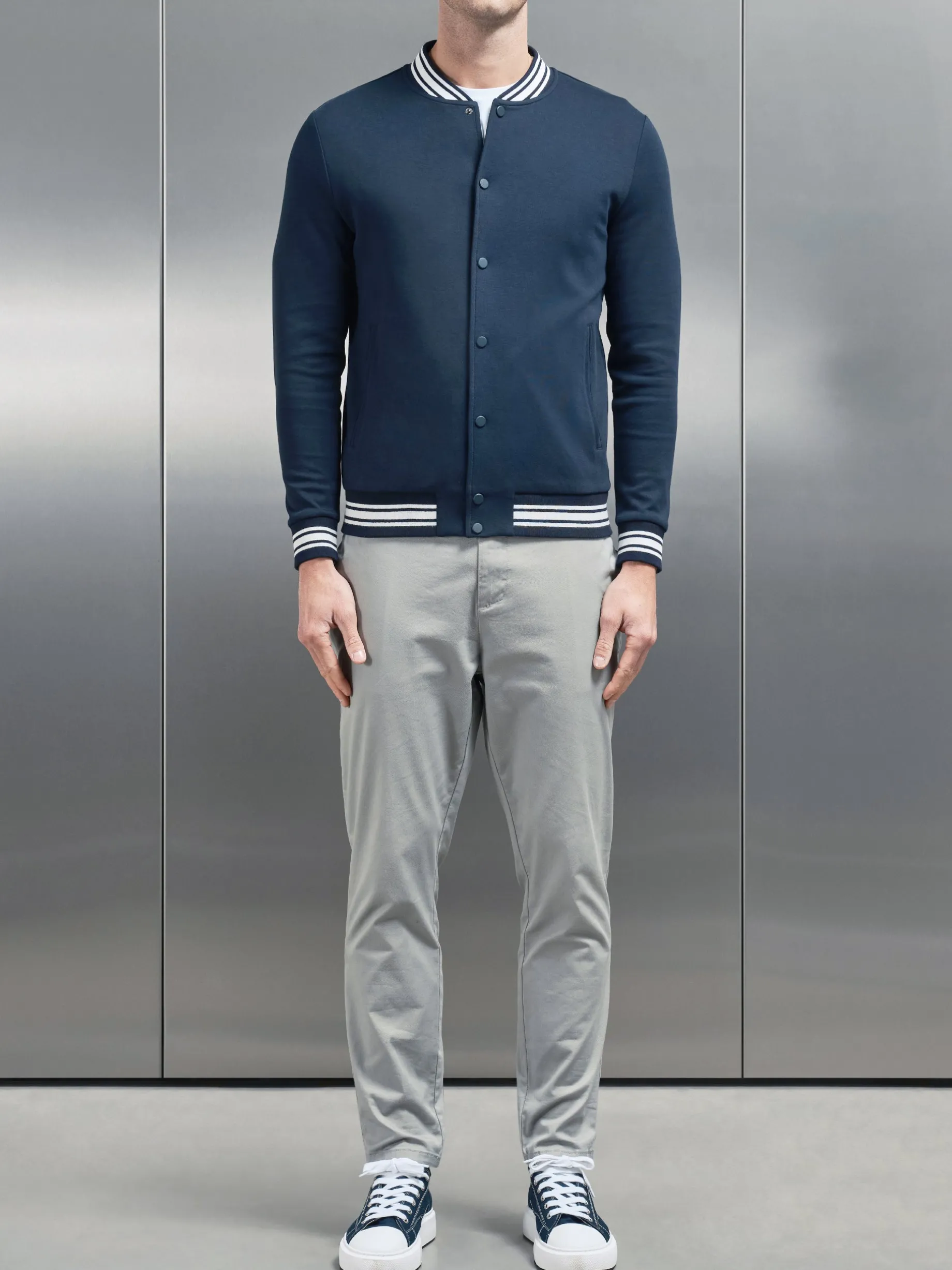 Cotton Jersey Varsity Jacket - Navy