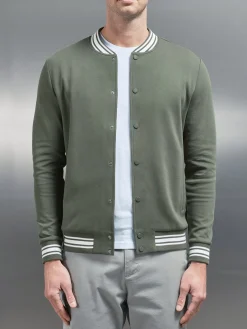 Cotton Jersey Varsity Jacket - Sage