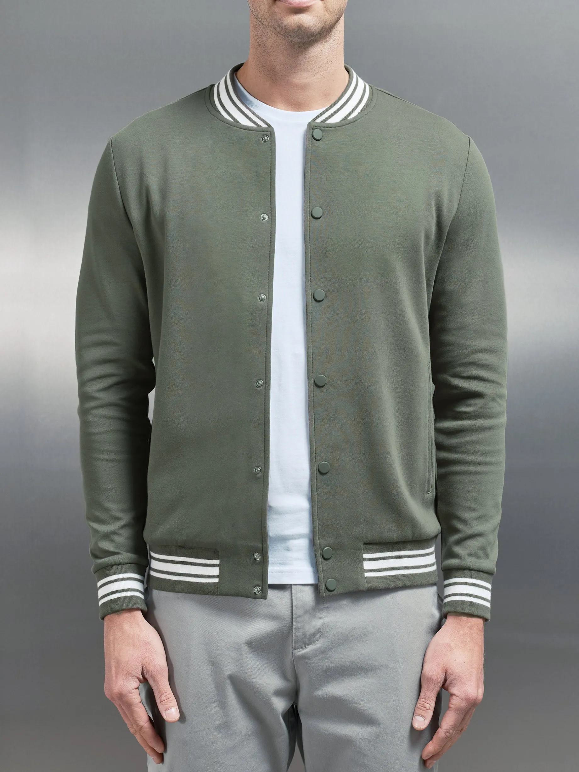 Cotton Jersey Varsity Jacket - Sage