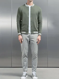Cotton Jersey Varsity Jacket - Sage