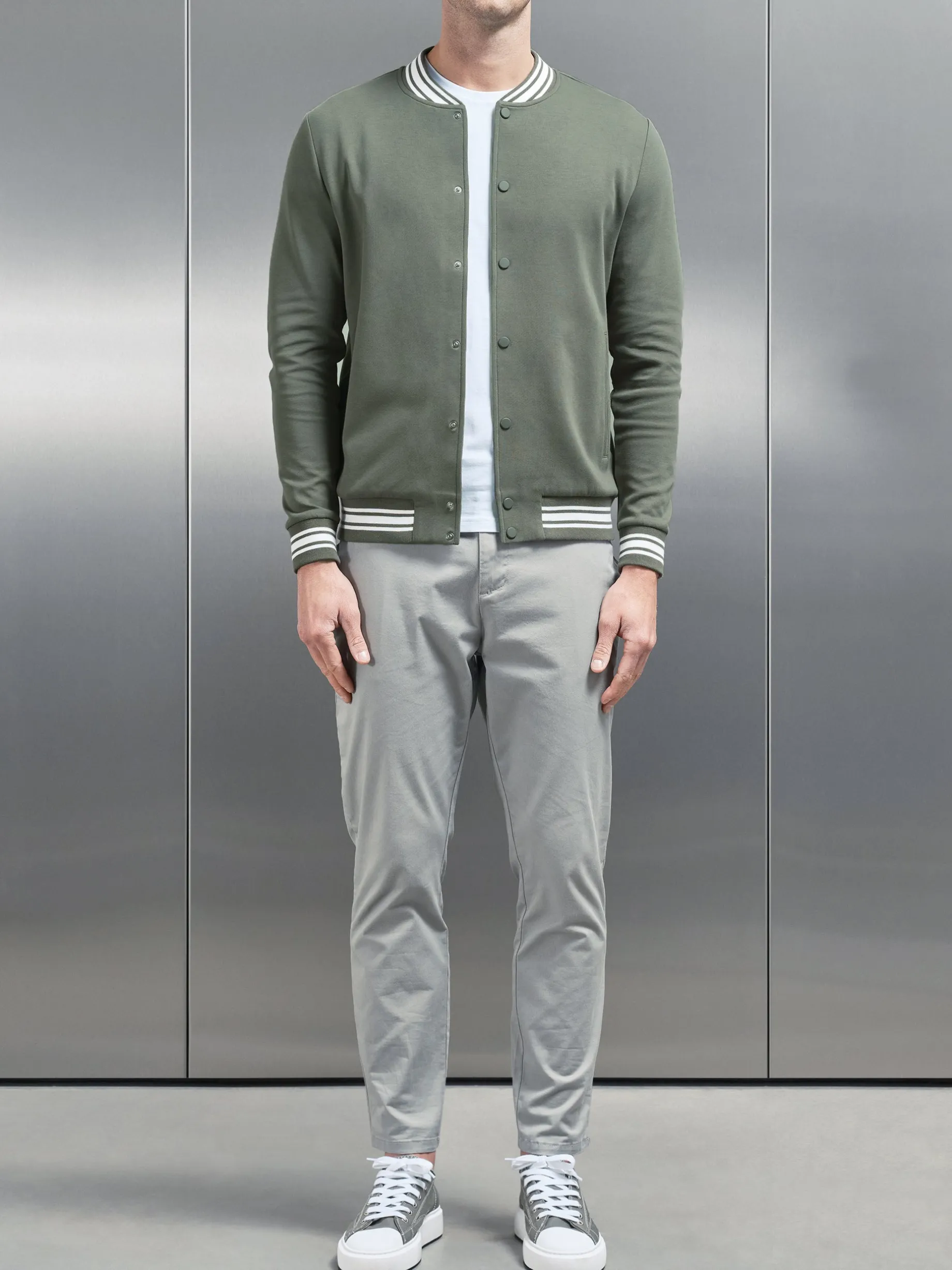Cotton Jersey Varsity Jacket - Sage