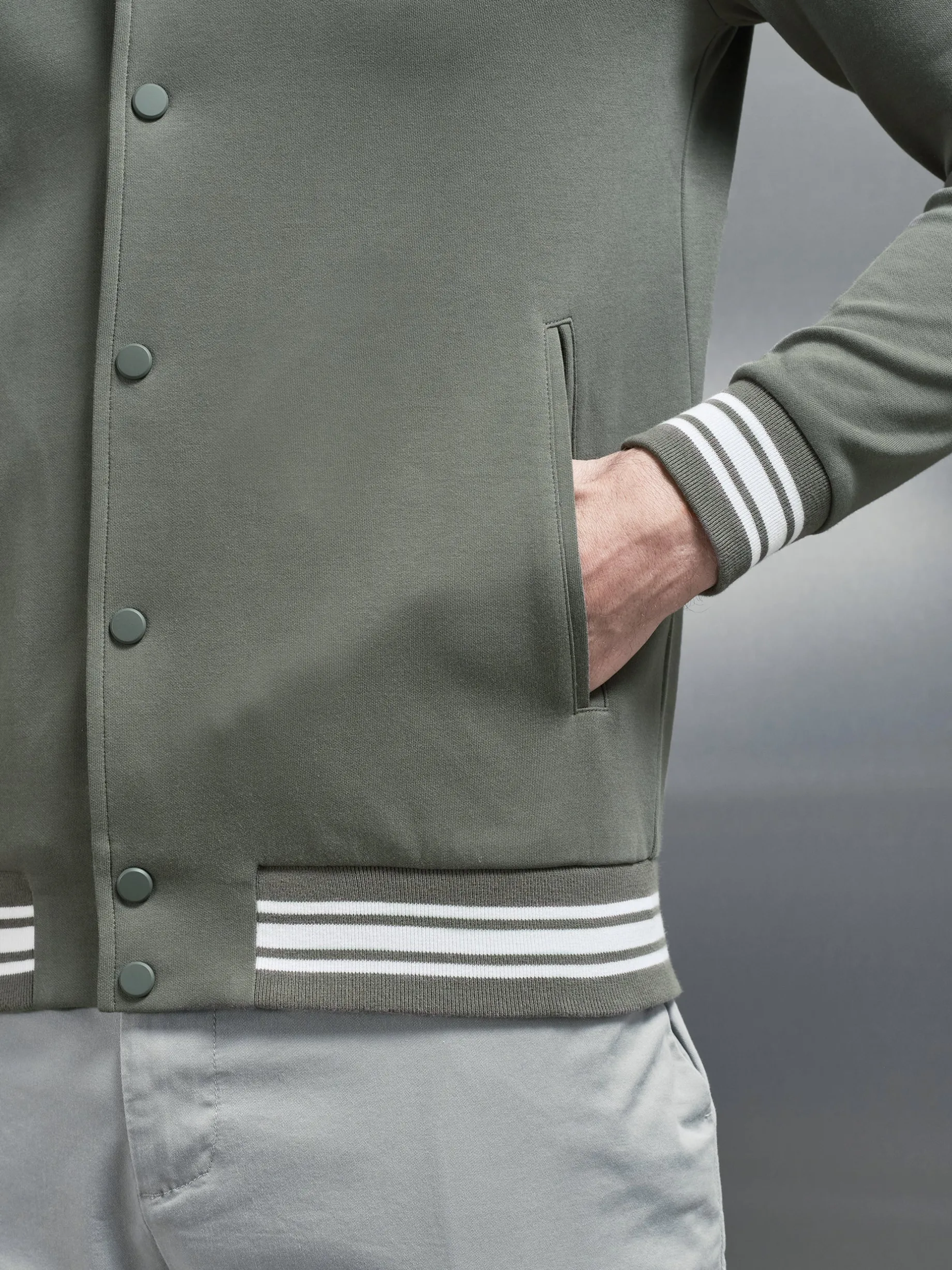 Cotton Jersey Varsity Jacket - Sage