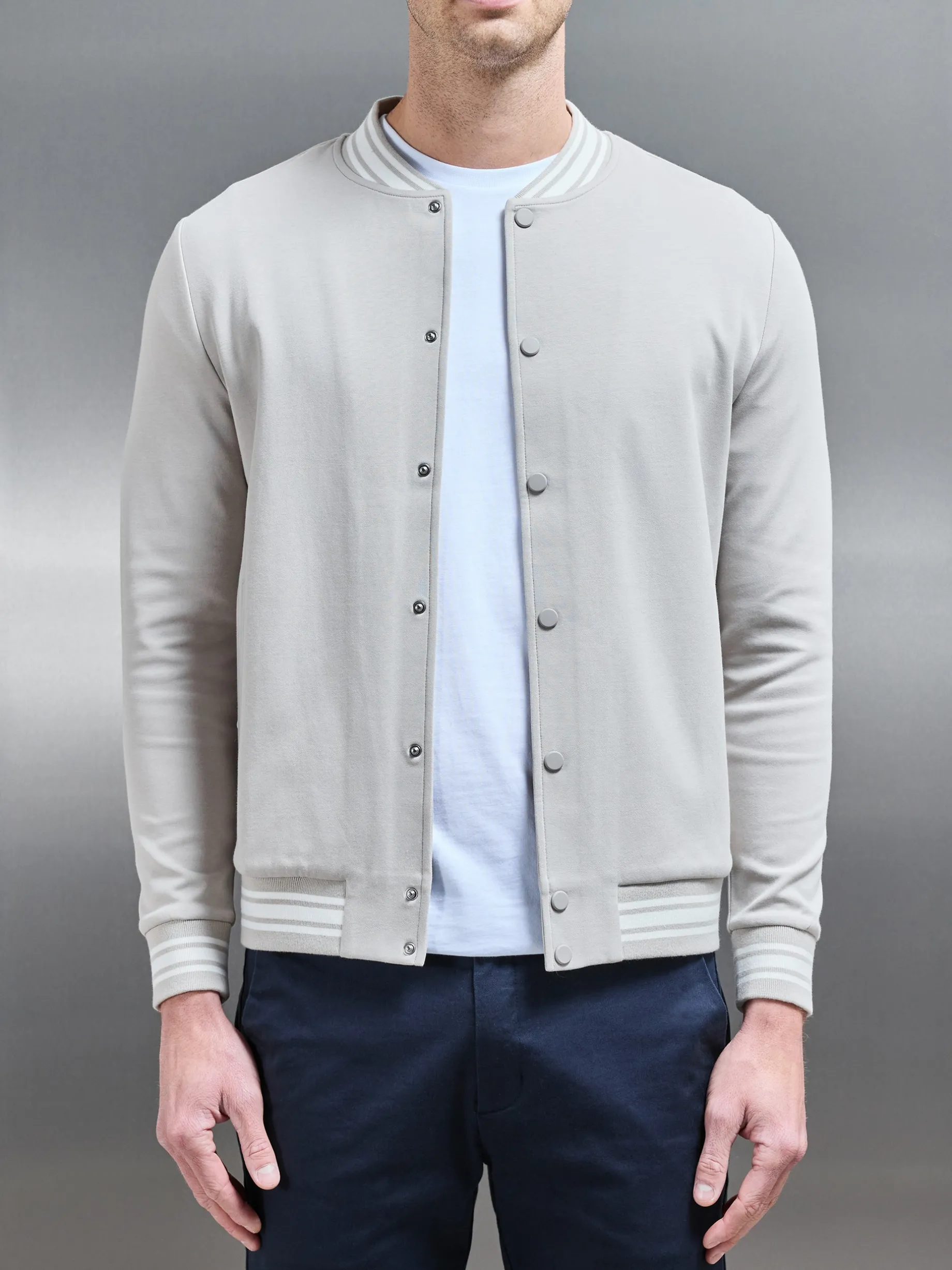 Cotton Jersey Varsity Jacket - Stone