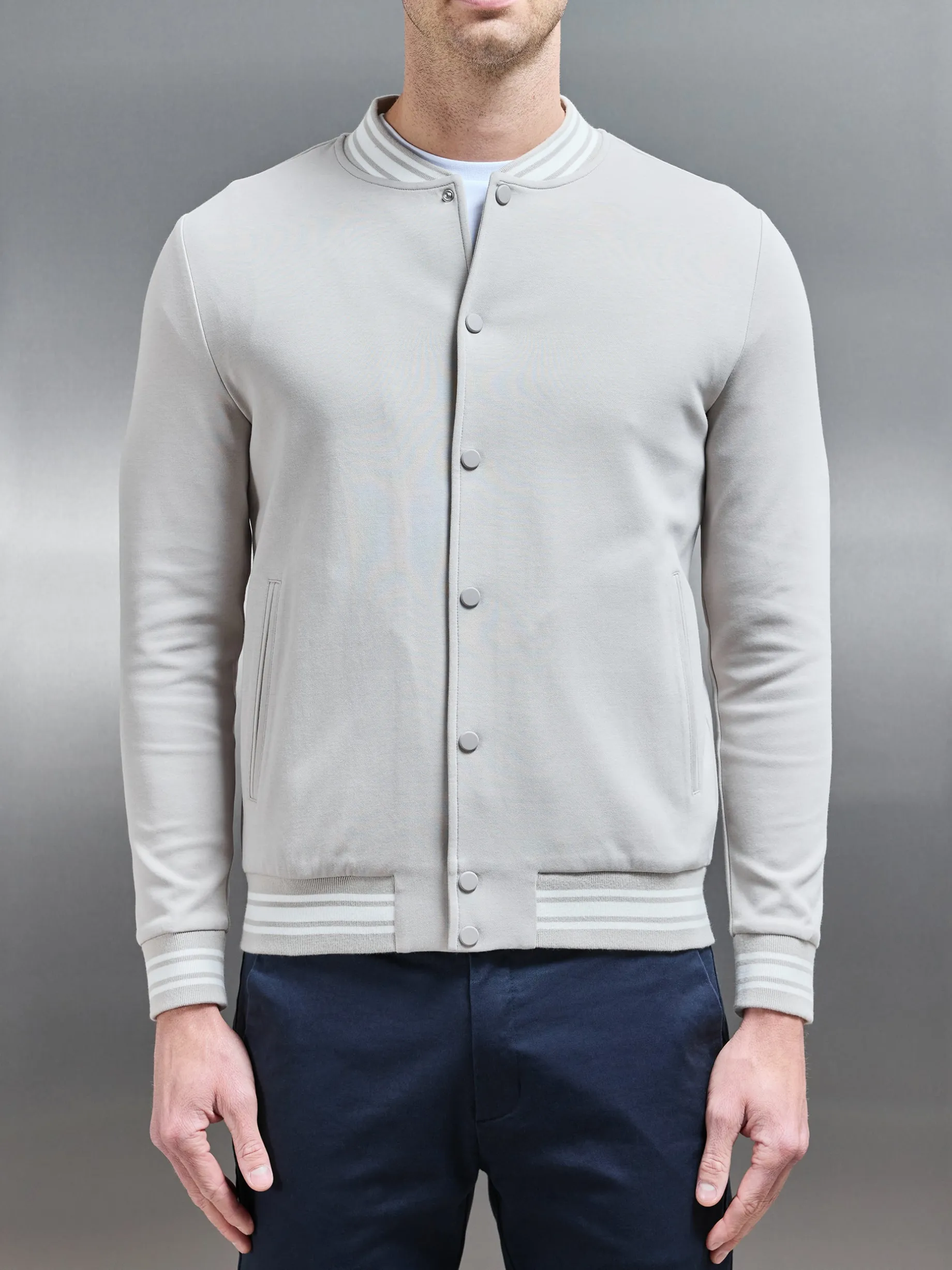 Cotton Jersey Varsity Jacket - Stone