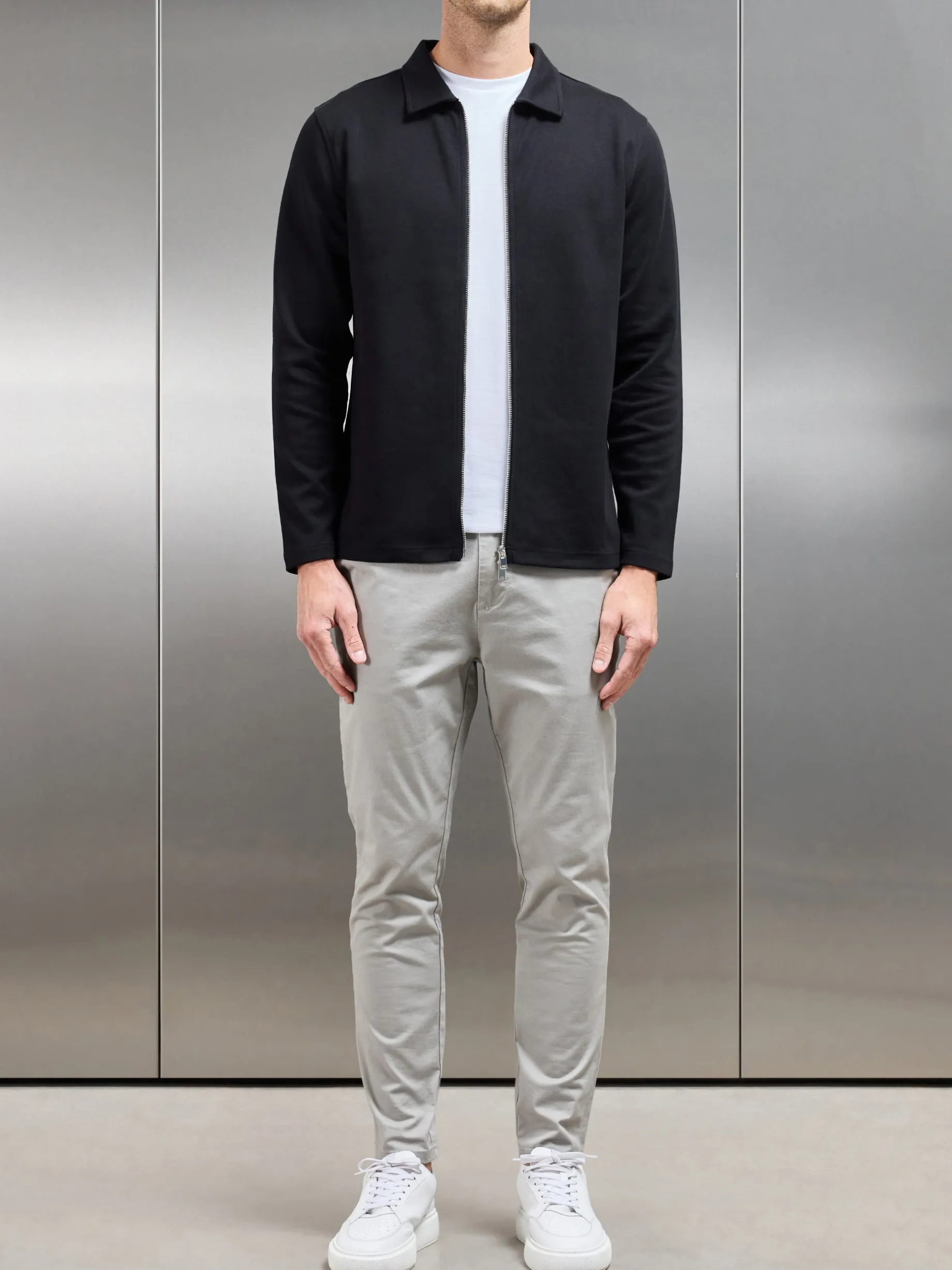 Cotton Jersey Zip Through Overshirt - Black