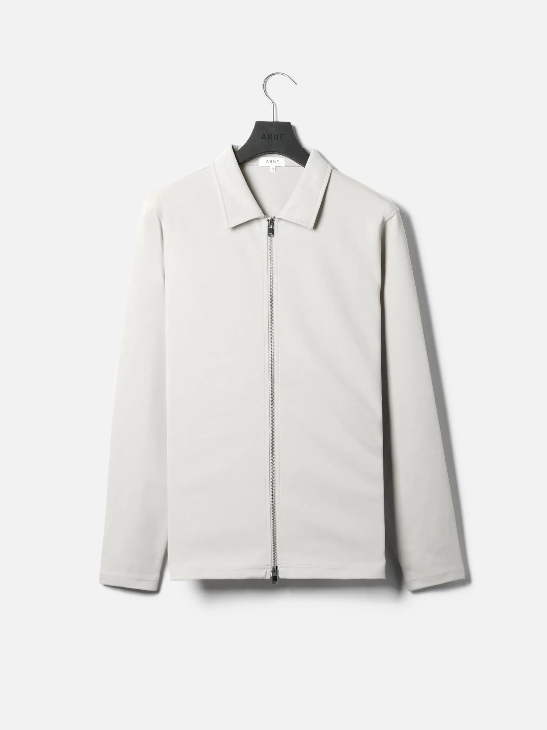 Cotton Jersey Zip Through Overshirt - Mid Grey