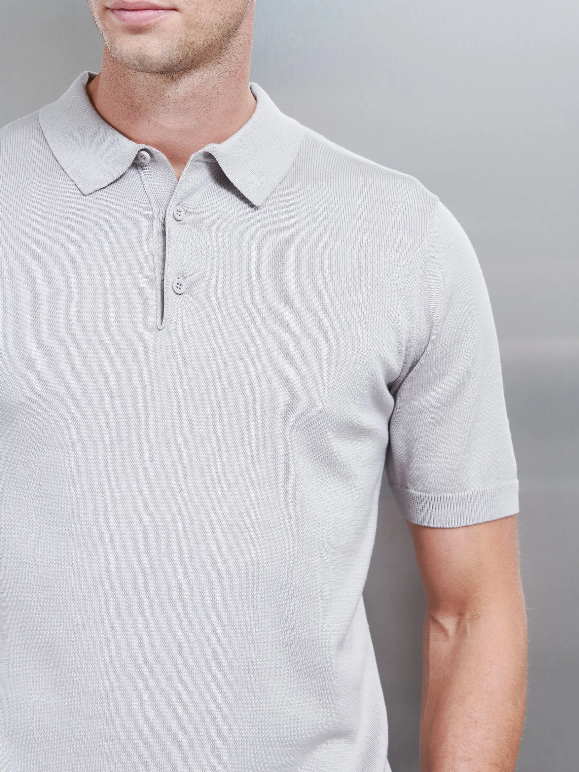 Cotton Knitted Button Polo Shirt - Stone