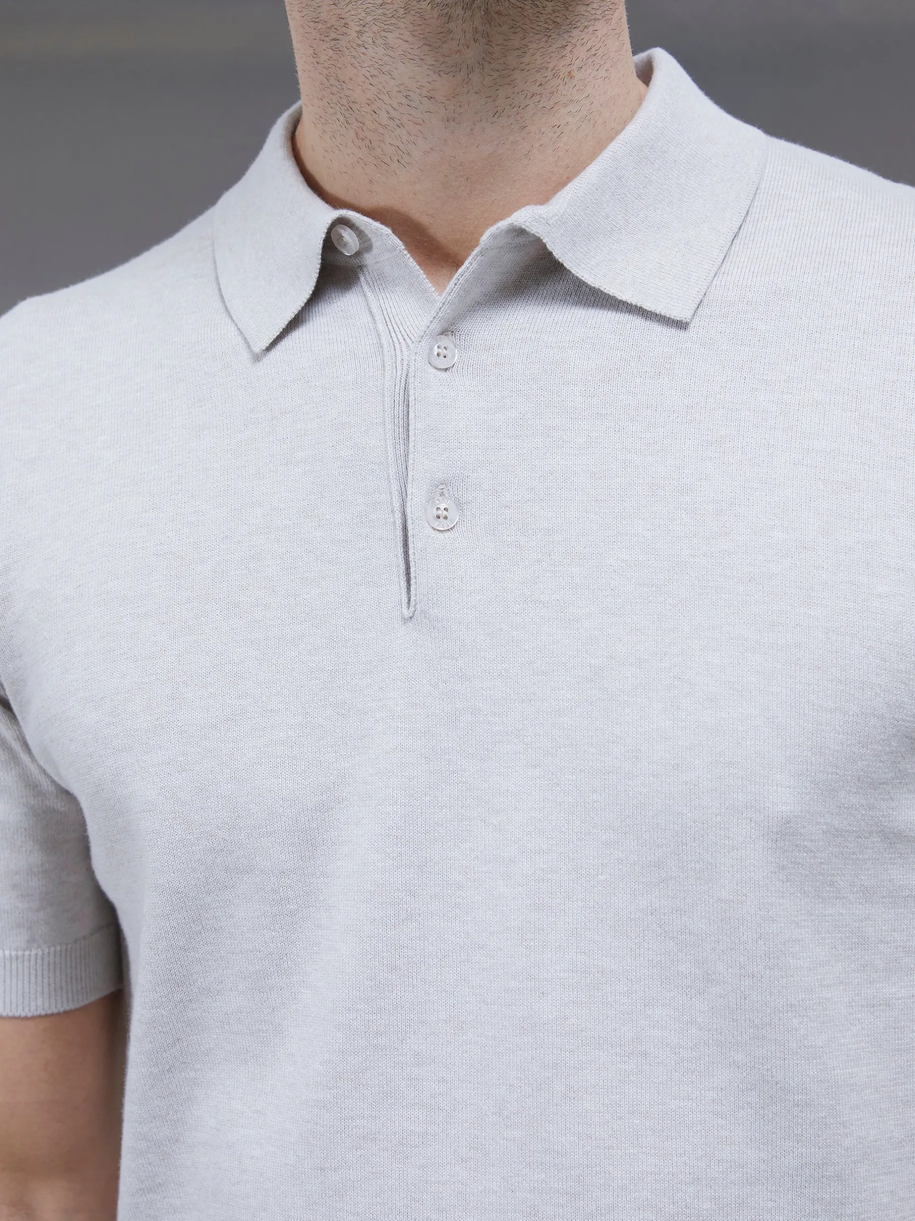 Cotton Knitted Button Polo Shirt - Oatmeal