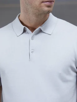 Cotton Knitted Button Polo Shirt - Mid Grey