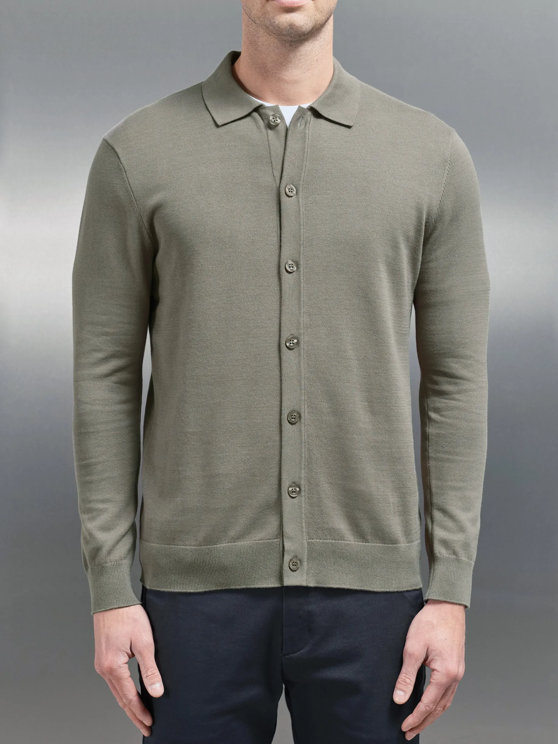 Cotton Knitted Button Through Shirt - Sage