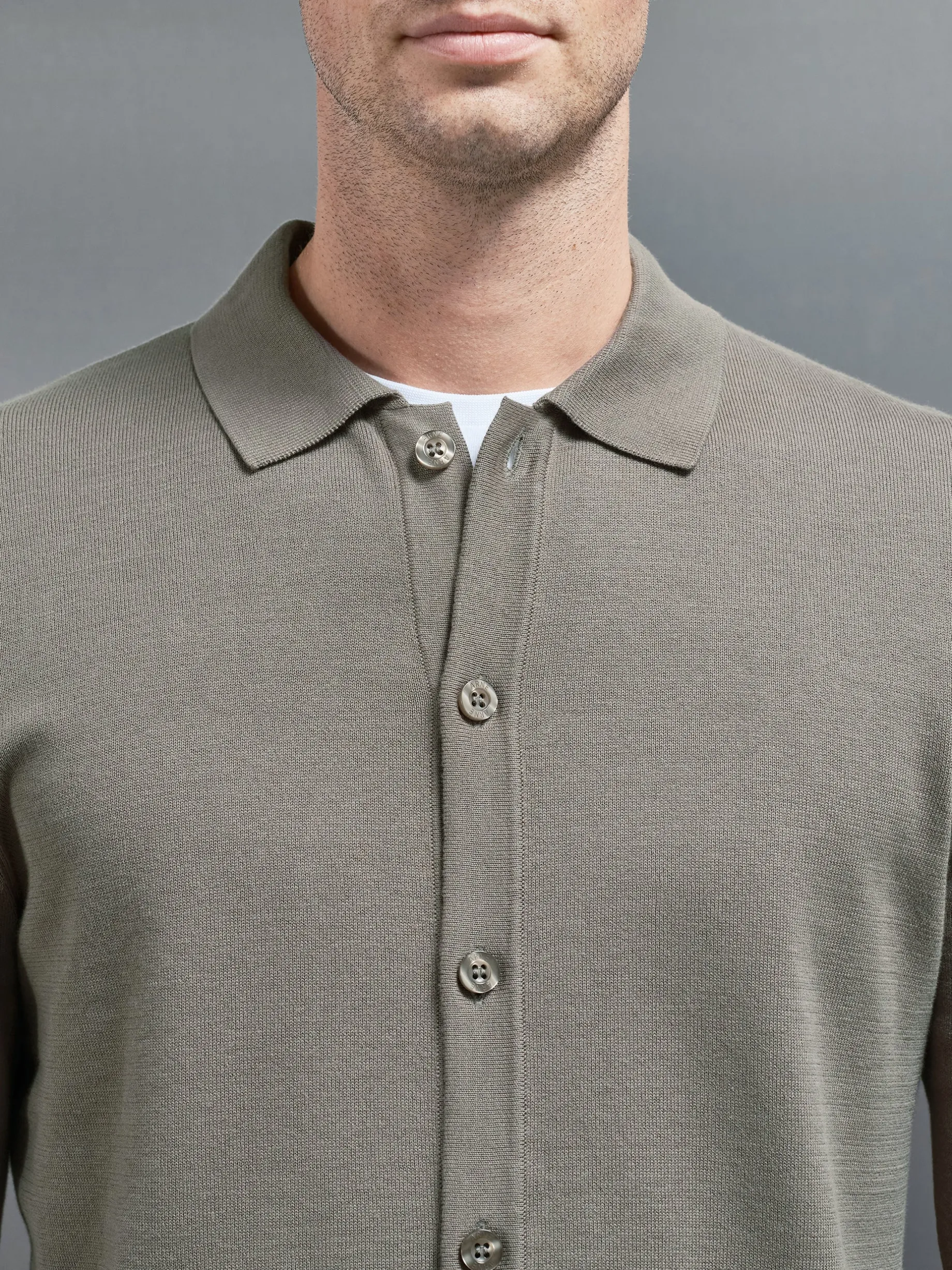 Cotton Knitted Button Through Shirt - Sage
