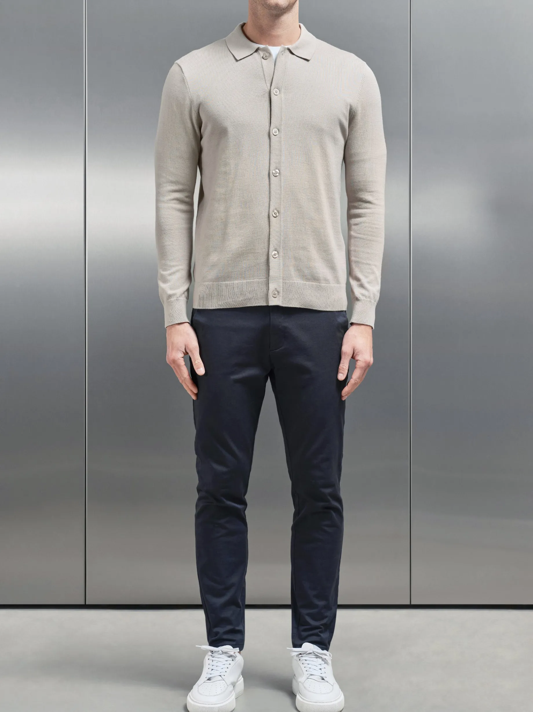 Cotton Knitted Button Through Shirt - Stone