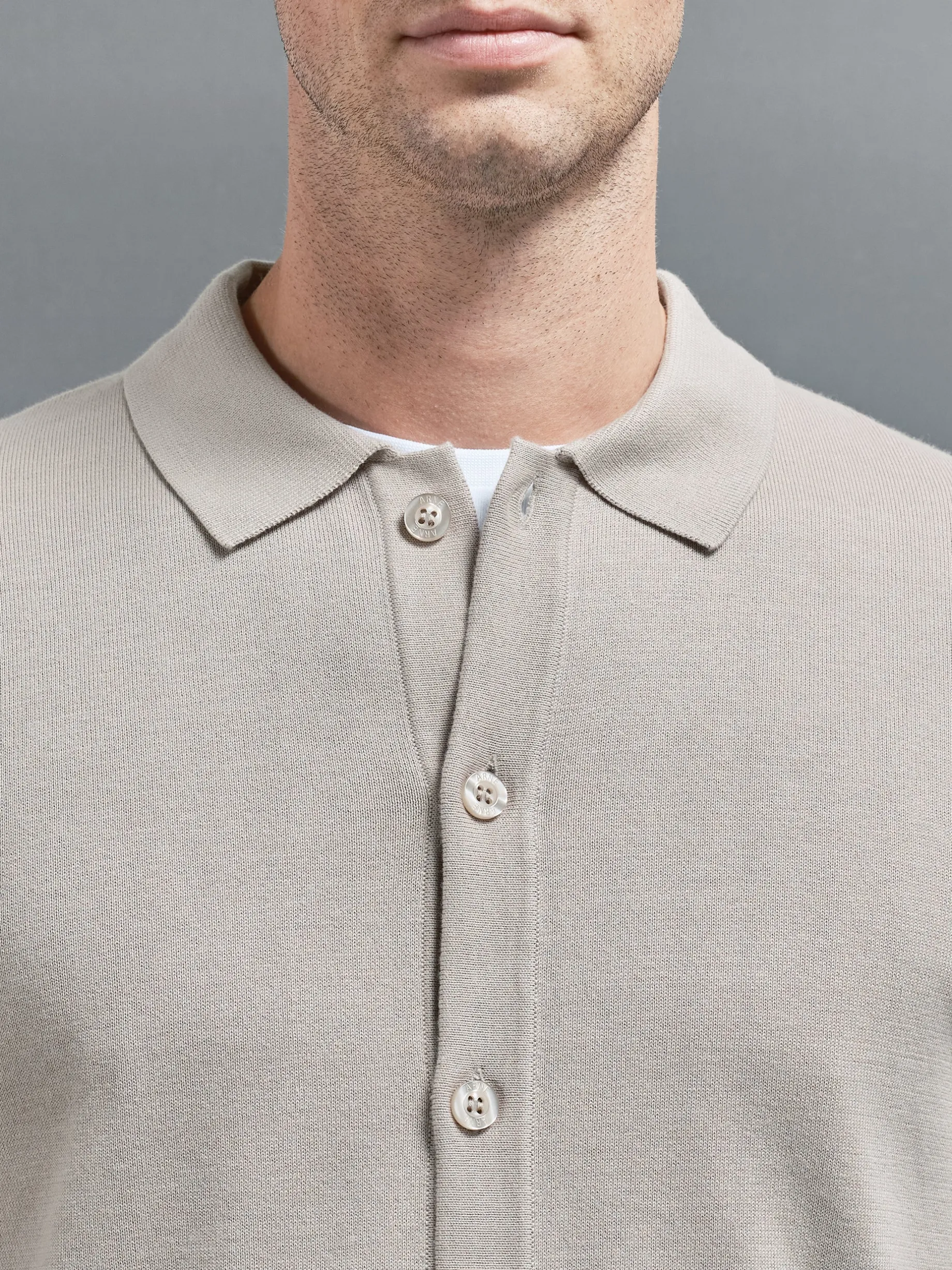 Cotton Knitted Button Through Shirt - Stone