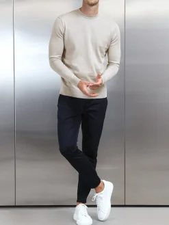 Cotton Knitted Crew Neck Sweatshirt - Stone