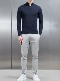 Cotton Knitted Half Zip Funnel Neck Jumper - Navy