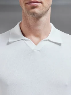 Cotton Knitted Revere Collar Polo Shirt - White